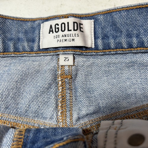 Agolde Womens Botton Fly Light-Medium Wash Raw Hem Mini Denim Skirt 25 - Picture 2 of 5