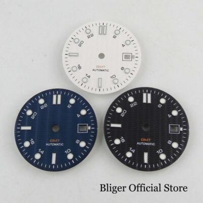 BLIGER 31mm Watch Dial Date Window Fit NH34 GMT NH34A Automatic Movement White