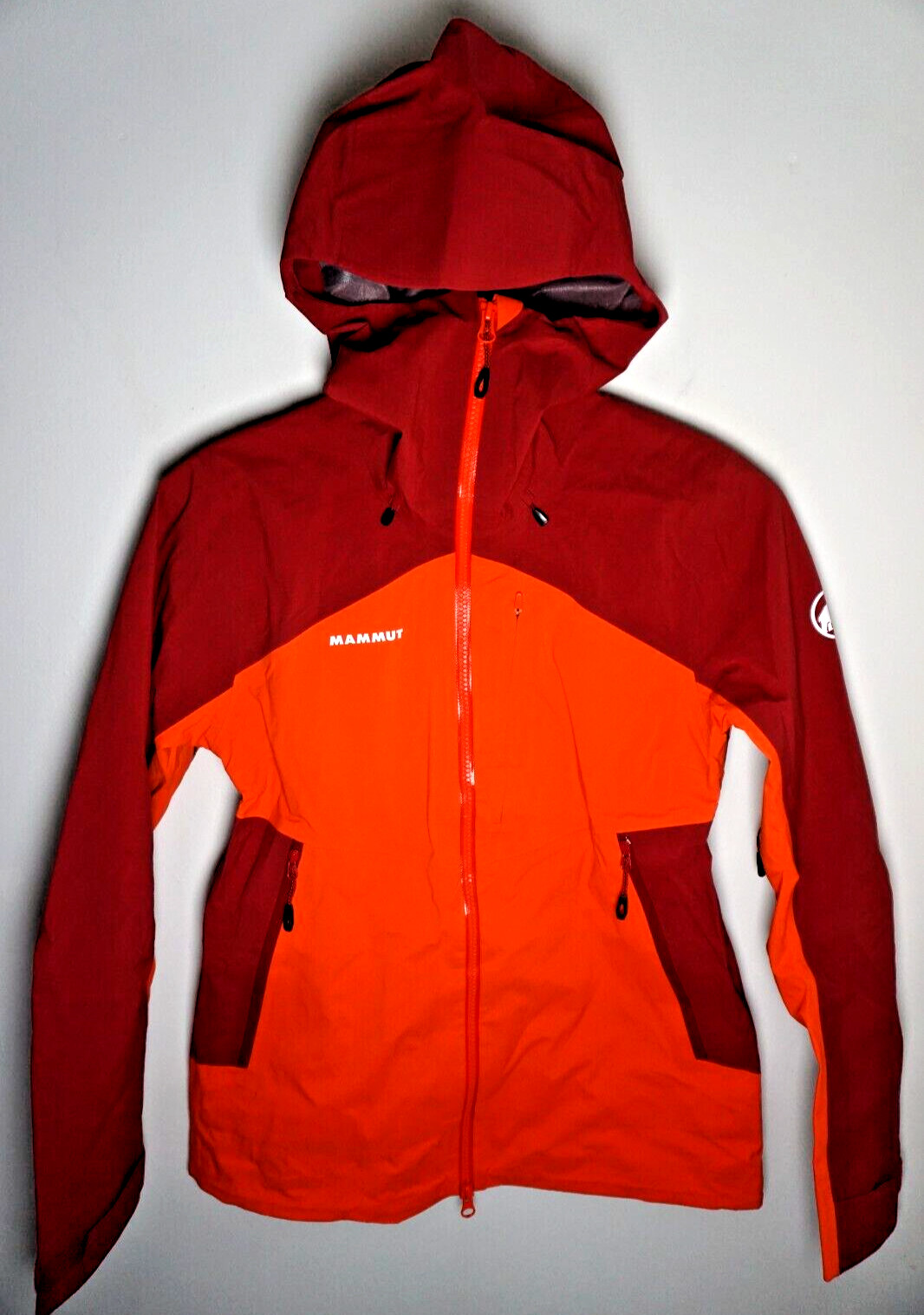Chaqueta de lluvia Mammut para mujer XS pequeña Gore Tex Shell con capucha naranja empaquetable