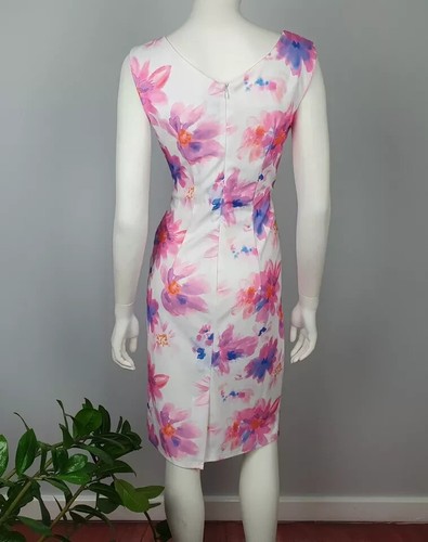 BELLE PAQUE SIZE M, 12 FLORAL VINTAGE STYLE WIGGLE PENCIL DRESS PINK RUCHED NEW - Bild 7 von 13