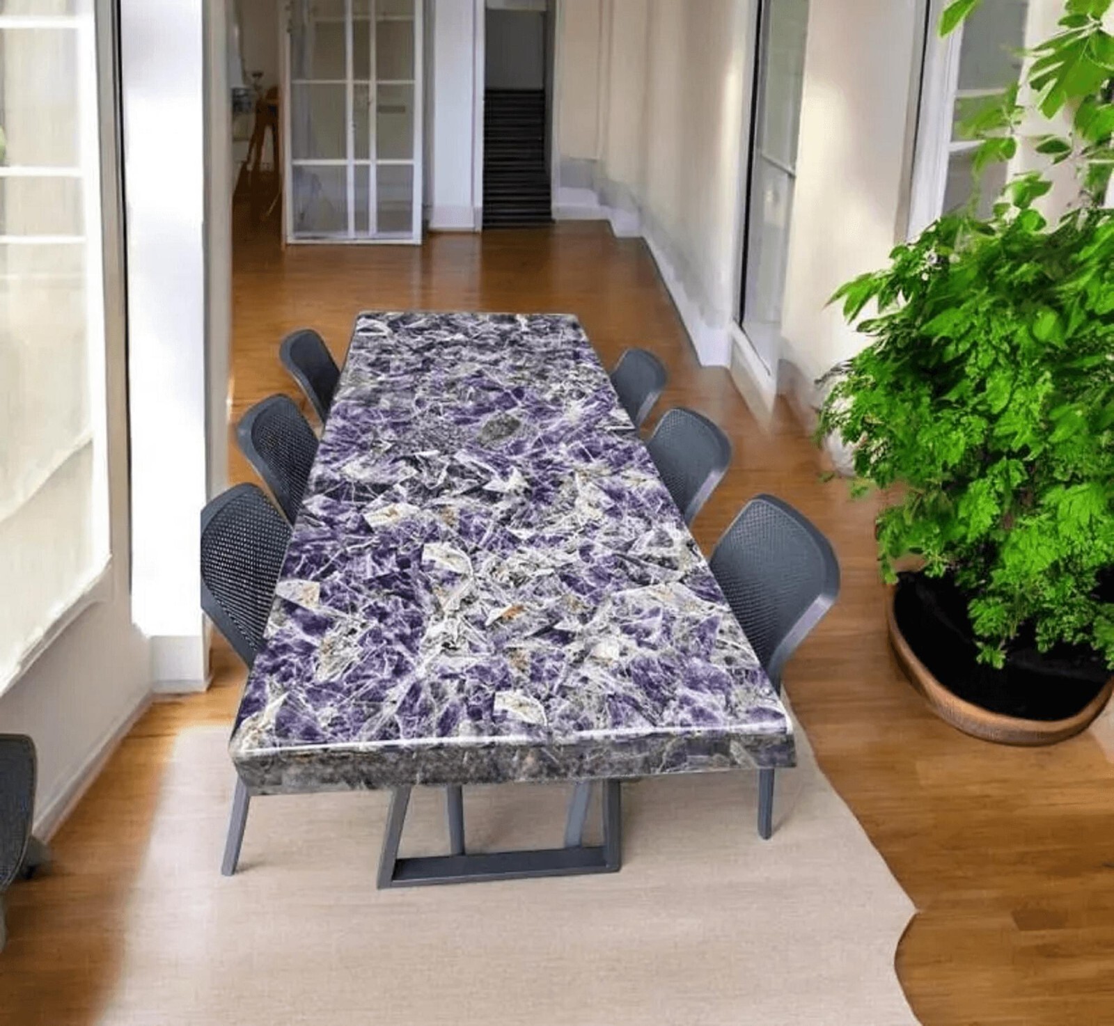 48-Inch Amethyst Stone Kitchen Table or Wall Art Panel in 30x48 Rectangle