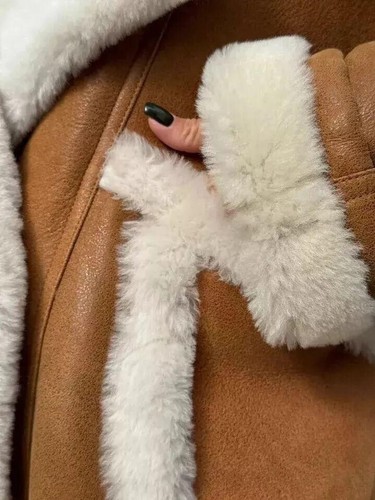 Ladies Aviator B3 Sheep Real leather Jacket Classic Brown Vintage Warm Fur Coat - Picture 7 of 7