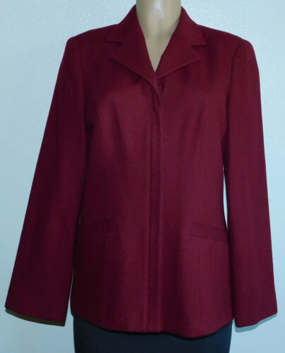 Hillard & Hanson Cranberry 100% Wool Blazer Jacket Front Zip Lined Vintage 12