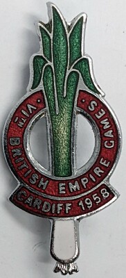 Original 6th Empire Games, Cardiff, 1958 Competitors Pin Badge, Leek Motif