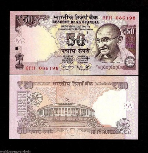 INDIA 50 RUPEES P-104 X 100 Pcs Lot Full BUNDLE GANDHI TIGER PARLIAMENT UNC NOTE - Picture 5 of 6