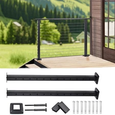 42" Stainless Steel Cable Railing Kit, Adjustable Black Handrail For Deck/Stairs