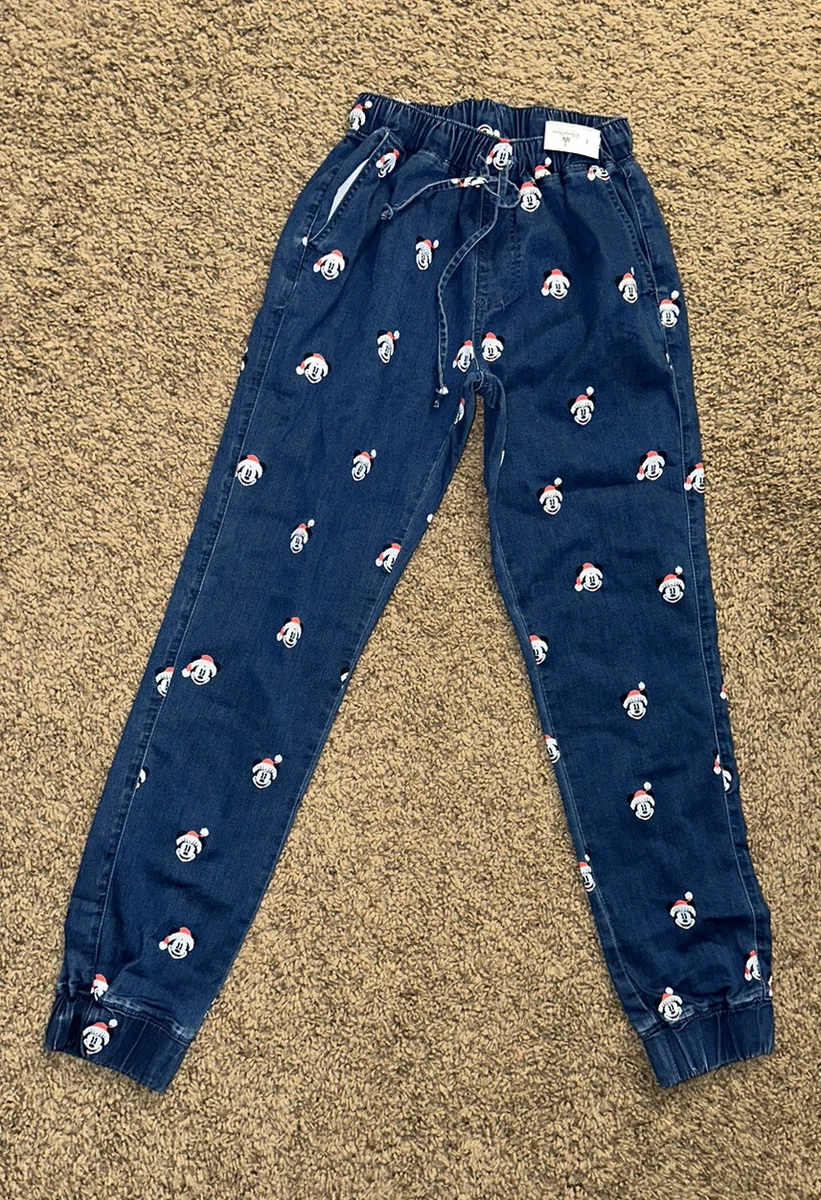 Disney Parks Mickey Mouse Denim Joggers XS Jeans Pants Allover