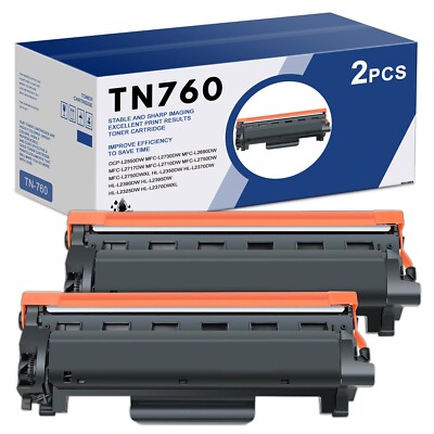 2PK TN760 730 High Yield Toner Replacement for Brother DR730 MFC-L2717DW