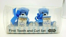 MUD PIE Baby Boy First Tooth and Curl Ceramic Set Blue Bears with Trinket Boxes