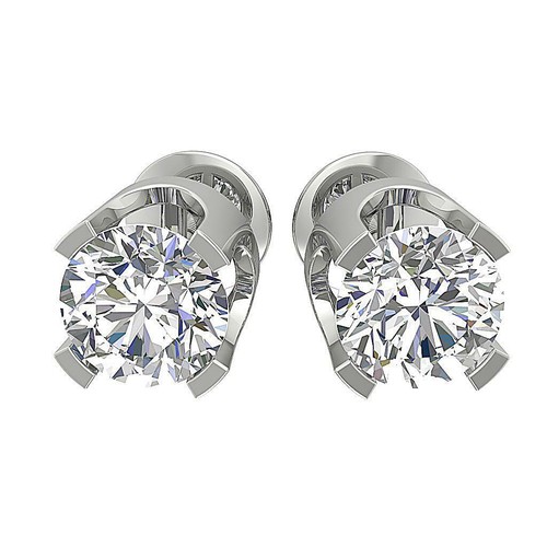14K White Gold U Prong Set I2 I 1.70 Ct Natural Diamond Solitaire Stud Earrings - Picture 3 of 11