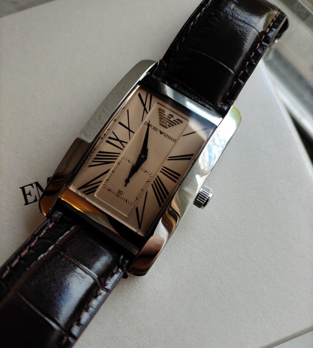 Emporio Armani AR0154 Rectangular Beige Dial Brown Strap Emporio Armani AR0154 Rectangular Beige Dial Brown Strap