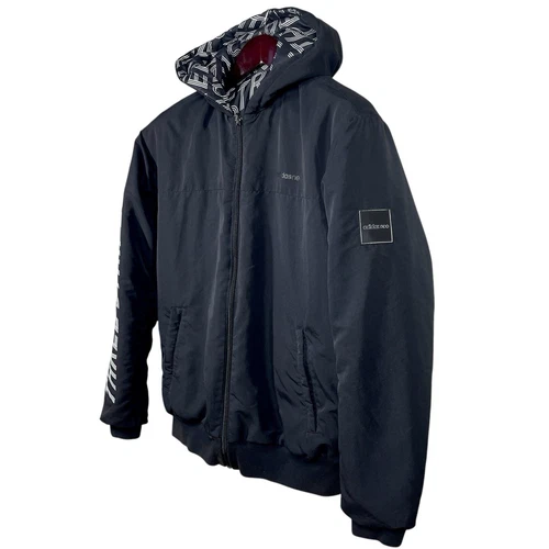 Adidas Neo Reversible Puffer Hoodie Jacket Medium Black Logo Graphic Print image 3
