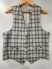 Vtg Mens Reversible Classic Business Navy Gray Plaid Vest Sz M 40 1980s - Nice