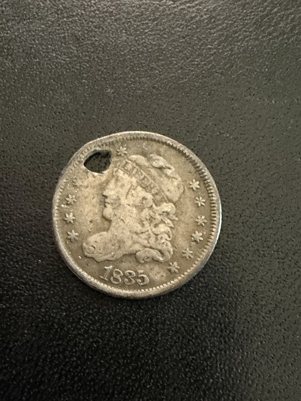 1835 Large Date Small 5 Half Dime VF Details Holed