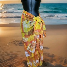 Orange  Yellow Wrap Scarf Sarong Tropical Fish Design Beach Cover Up READ