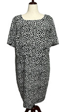 Talbots Dress 20W Knee Length Black White Animal Print Shift Back Zip Career