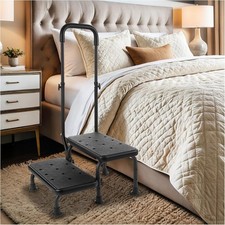 2 Step Stool with Handle for Elderly - Bed Steps for High Beds with Adjustable