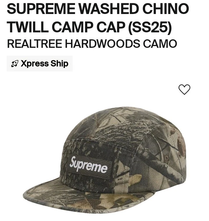 Casquette de camp en sergé chino lavé Supreme (camouflage RealTree Hardwoods) SS25