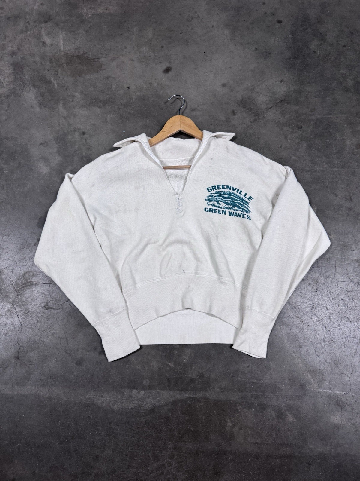 Vintage 1950s Quarter Zip Sweatshirt Greenville Green Waves Men’s Size Medium