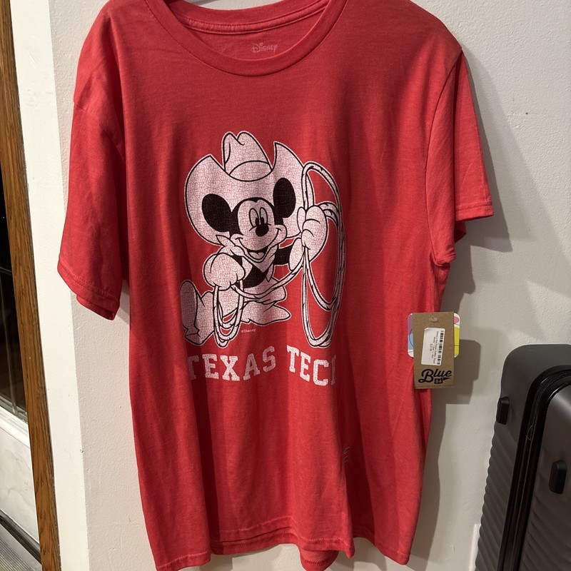 New! Texas Tech University  T Shirt Large Unisex Mickey Mouse Soffe Red