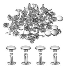 uxcell 120Set Leather Rivets, 7mm Double Cap Rivet Tubular Metal 7mm, Silver