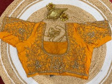 42” XL Size 12 size Aari Worked Sari Blouse Indian Saree Top Mango Yellow B169