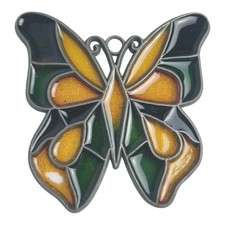 Vintage Stained Glass Style Metal Enamel Butterfly Window Sun Catcher Decor MCM