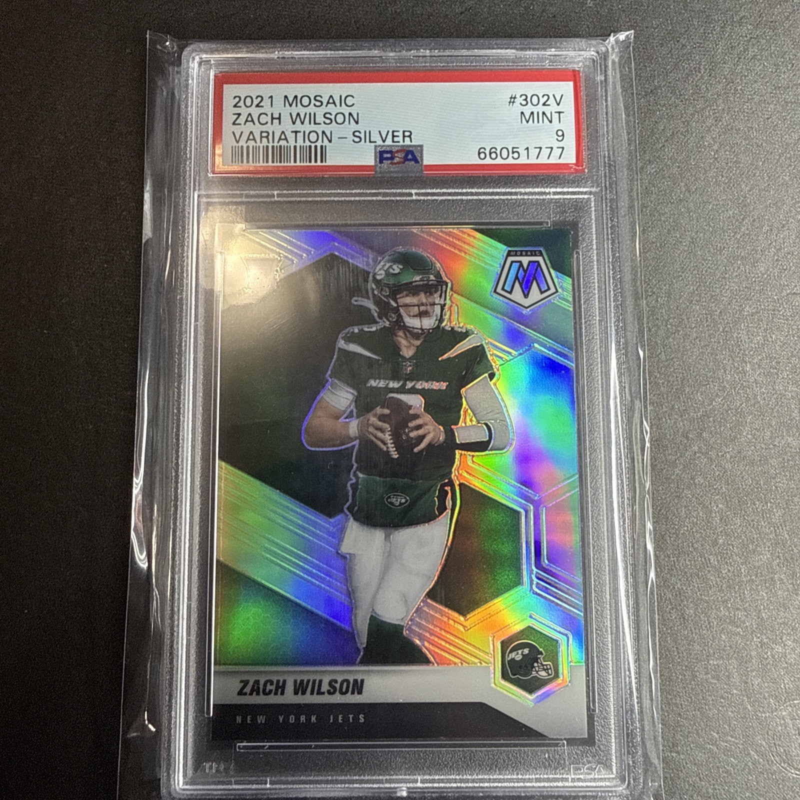 2021 Mosaic ZACH WILSON Variation Silver Prizm Rookie RC #302V PSA 9 MINT JETS