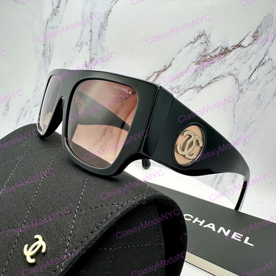 New CHANEL Sunglasses Black Frame Square Shield Gold CC CH5549