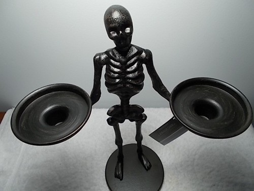 ALDI Halloween 13" Black Skeleton Candelabra Candle Holder Pottery Barn Dupe New - Picture 6 of 6