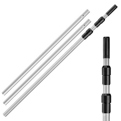 Pool Pole 13 Feet Aluminum Telescopic Adjustable Cleaning Brush Silver Swimming