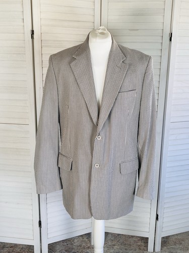 Vintage Peter Christian Jacket Men's 44 L UK White Grey Striped Seersucker