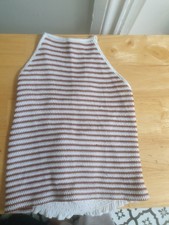 Brown White Striped Crochet Halter Top