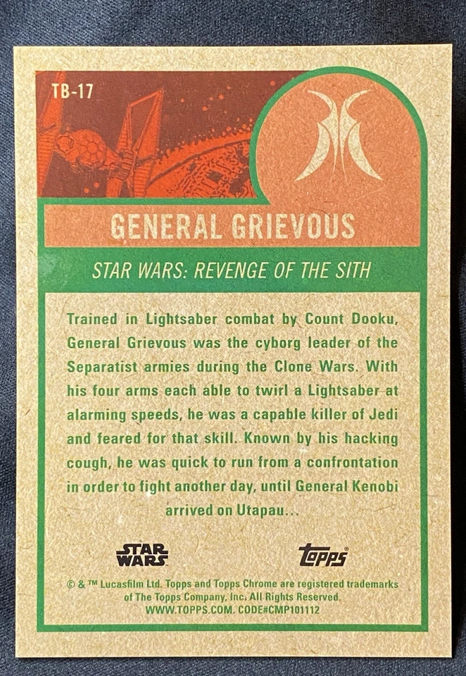 2025 Topps Chrome Star Wars GENERAL GRAVEUS/75 - Purple Refractor 1975 TRIBUTO Foto 2 de 4