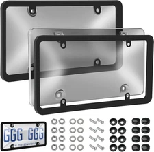 2X Unbreakable License Plate Covers+Frames Auto Tag Shield Protector Front Rear