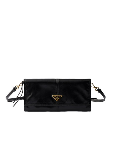 PRADA $1320 Black Leather Wallet With Shoulder Strap Bag New & Authentic