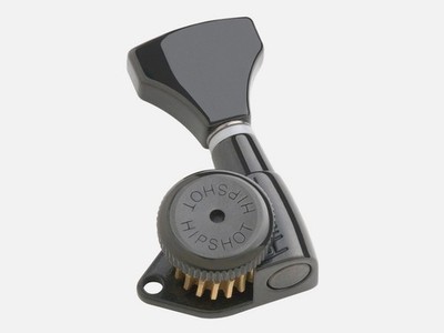 Hipshot LEFTY/LEFT-HANDED BLACK 6-InLine Grip-Lock Open STAGGERED Locking Tuners