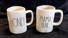 2x Coffee Mugs casual relaxing "HONEY" and "MAMA BEAR" Rae Dunn Collection