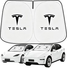 Windshield Sunshade for Tesla Model 3 Model Y, Digital Printed Silver-logo