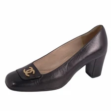 Vintage CHANEL PUMPS Cocomark Leather Heels Shoes Womens 35 Black Used MOLO-0