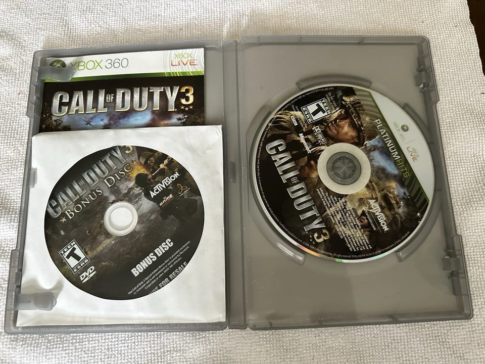 Call of Duty 3 Platinum Hits (Microsoft Xbox 360, 2008) + Bonus Disc CIB - Image 2 of 2