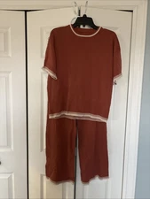 Loungewear Set 2 Piece Size Large Coral/ivory