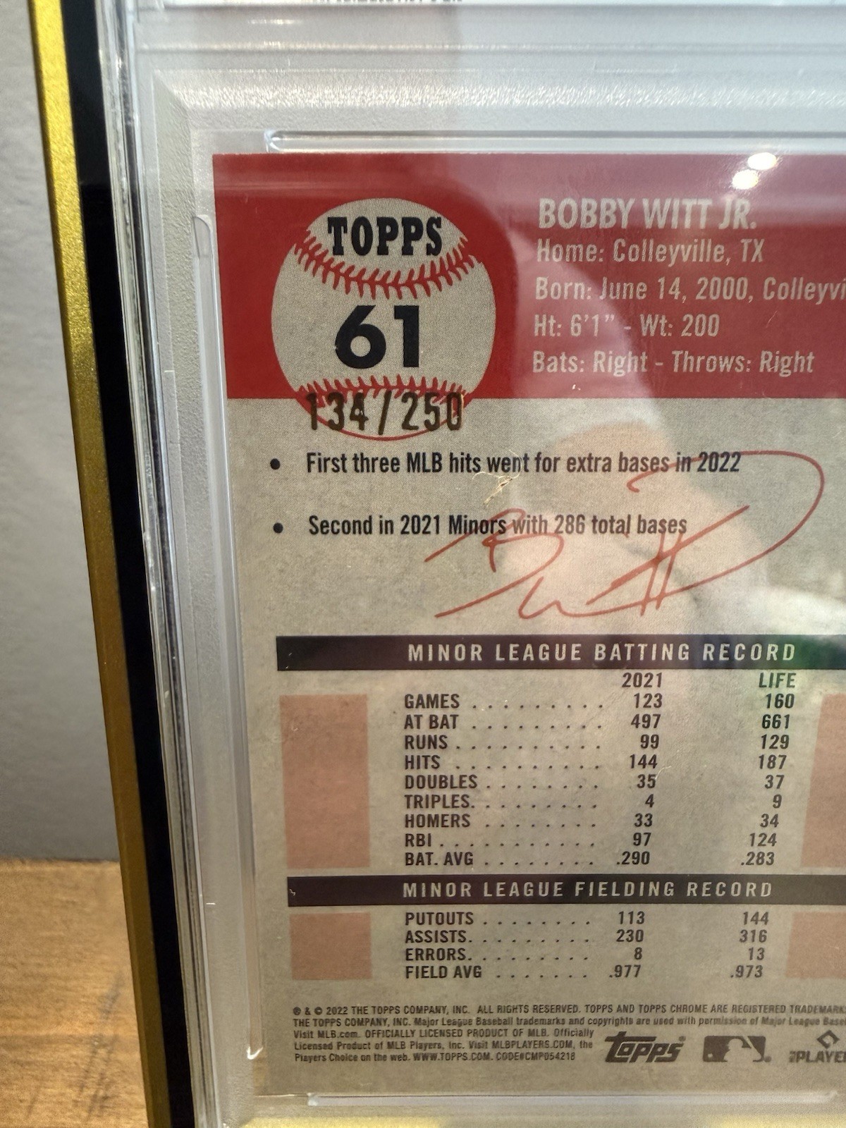 Bobby Witt Jr /250 Rookie Yellow Raywave 2022 Platinum Anniversary RC MINT PSA 9 view 3