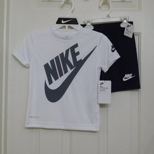 NWT 2pc Nike White Gray Logo Shirt  Navy Shorts Set sz 4 or 6
