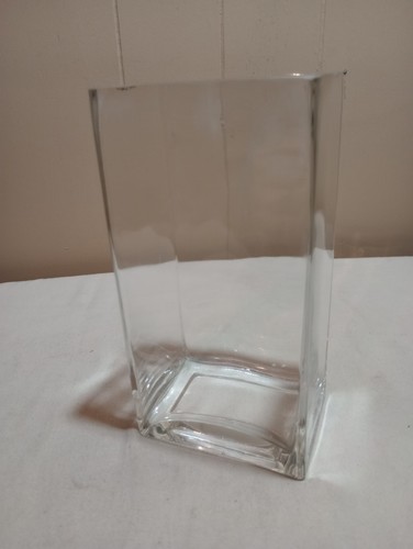 Ikea 8" Rectangular Heavy Think Clear Glass Tall Vase