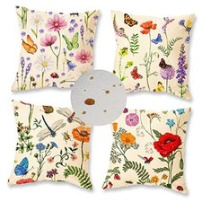 Spring Summer Outdoor Waterproof Pillow Covers Set of 4 Floral Farmhouse