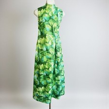 Vintage Handmade Dress Green Floral Sleeveless Maxi Hostess Cocktail Glam