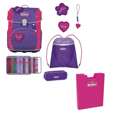 Scout Neo Exkluxiv Schulranzen Set Superflash Extreme Heartbeat Set 5tlg. lila