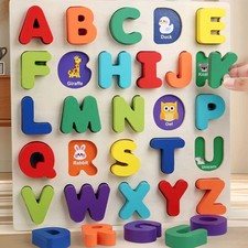 3D Wooden Alphabet Number ABC Letters Board Puzzle Baby Kids Learning Toys