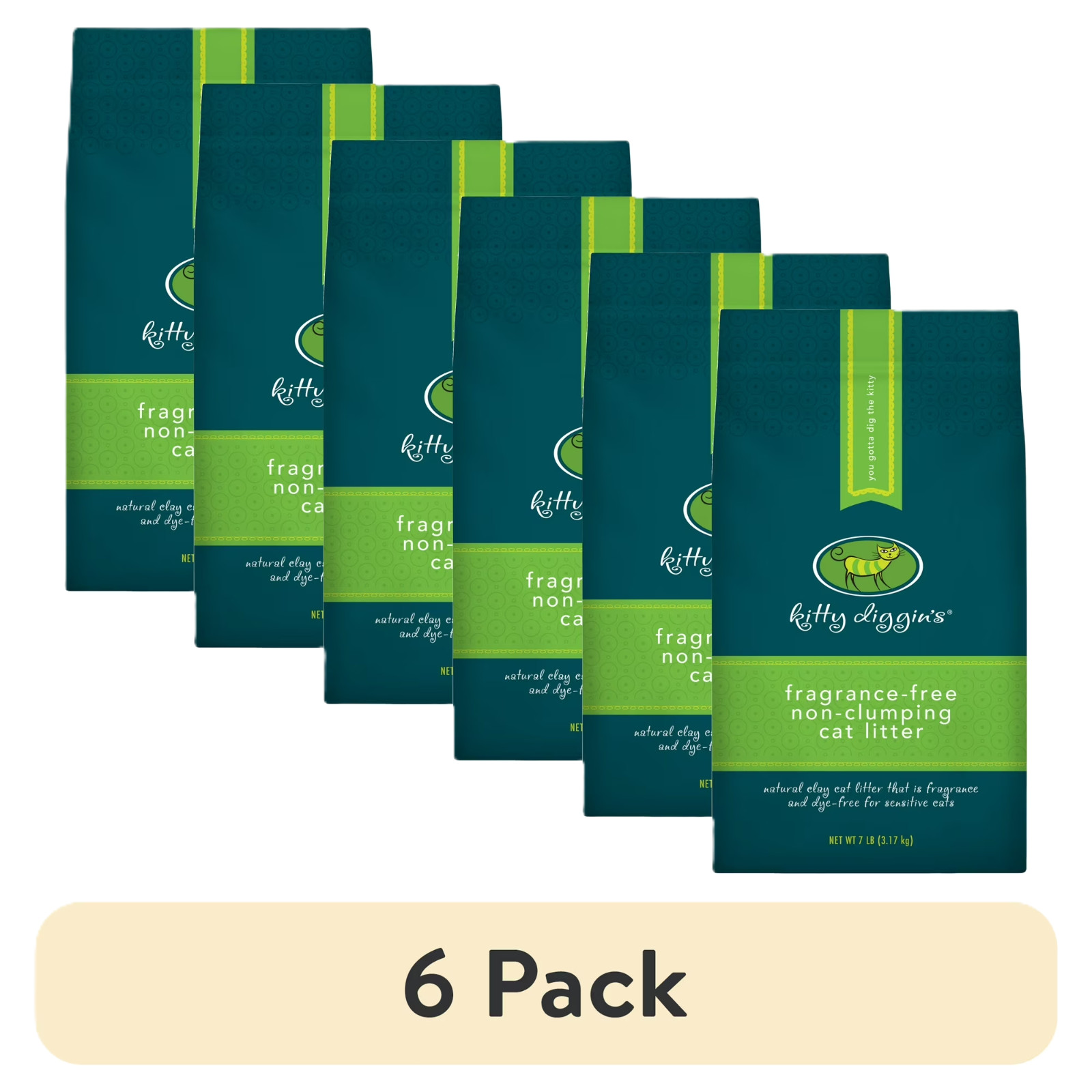 (6 pack) Kitty Diggin's Fragrance-Free Cat Litter, 7 Lbs,Fragrance-free